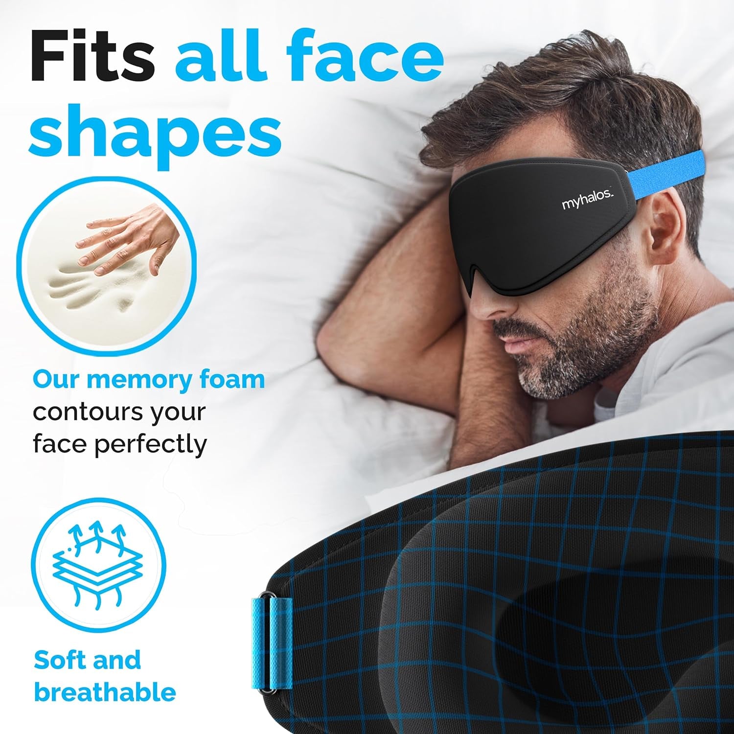 100% Blackout Sleep Masks for Women &amp; Men - Zero Eye Pressure Eye Mask for Sleeping -Our Halo Sleep Mask Includes a Storage Pouch- Black Eye Mask for Travel or Blindfold