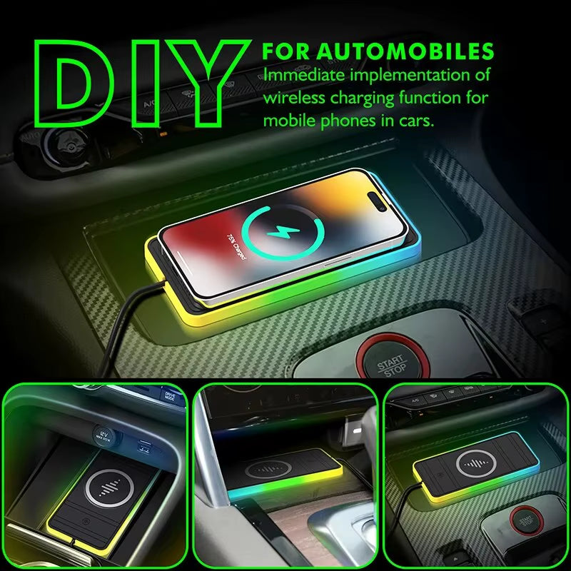 Car Wireless Charger Silicone Non Slip Pad RGB Light for Iphone15 14 13 12 Samsung 15W Car Phone Chargers Fast Charging Station