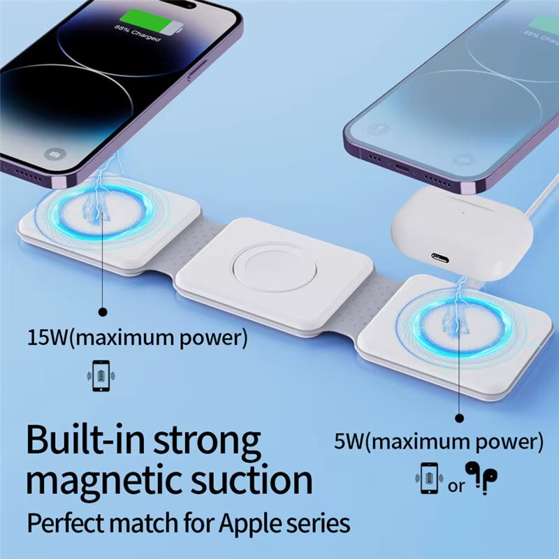 3 in 1 Magnetic Wireless Charger Pad Foldable Phone Chargers Stand for Iphone 14 13 12 Airpods Iwatch 7 6 5 Xiaomi Fast Charging