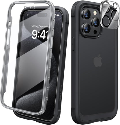 for Iphone 15 Pro Case, Full Body Rugged Case with Built-In Touch Sensitive Anti-Scratch Screen Protector + Glass Camera Lens Protector for Iphone 15 Pro 6.1&quot; (Frosted Black)