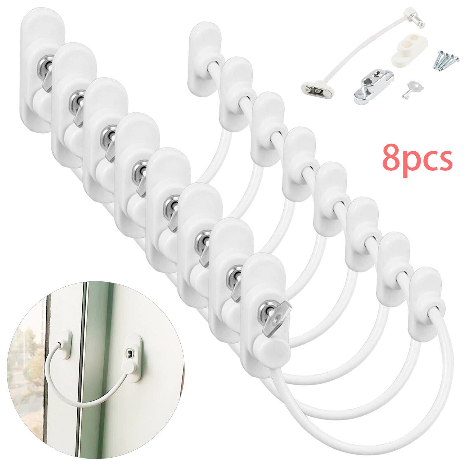 White Window Door Restrictor Safety Lock Upvc Child Security Wire Cable