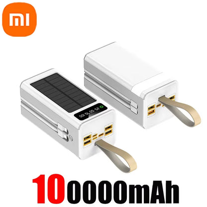 Xiaomi 100000Mah Solar Power Bank High-Capacity Built-In Cables External Battery LED Light Power Bank for Iphone Samsung 2024