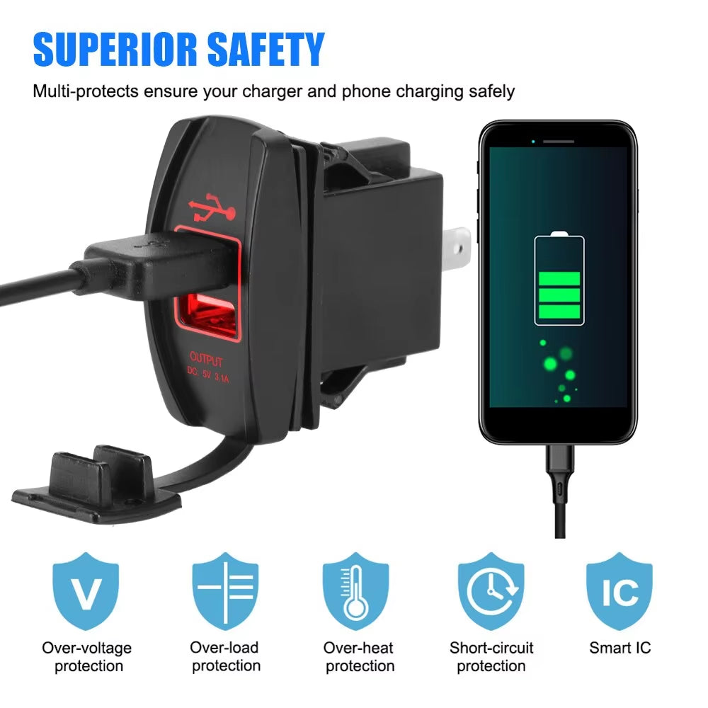 5V 3.1A LED Car Socket Charger Dual USB Ports Dustproof Phone Chargers Power Adapter for Truck RV Camper Caravans