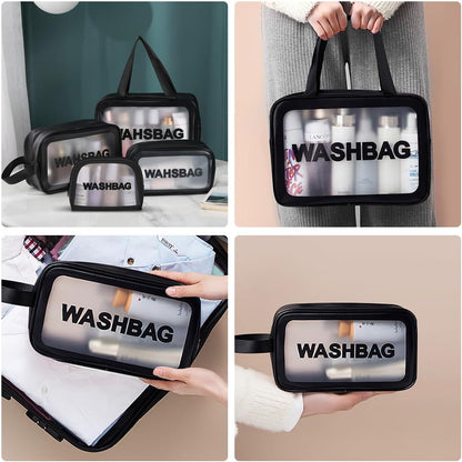 4-Piece Clear Toiletry Set, Waterproof PU Makeup Bag with Zipper Handle, Portable Travel Cosmetic Organizer for Men and Women