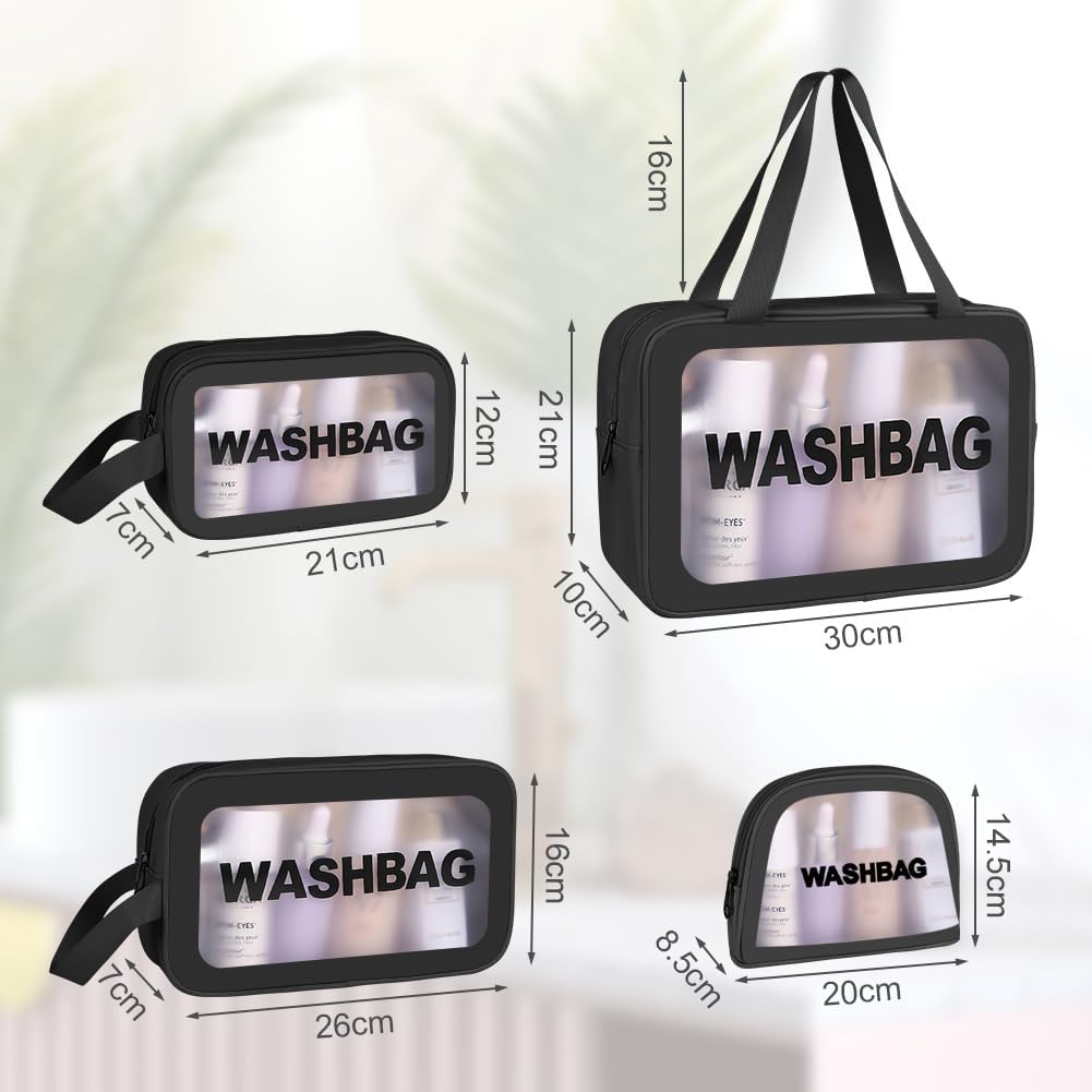 4-Piece Clear Toiletry Set, Waterproof PU Makeup Bag with Zipper Handle, Portable Travel Cosmetic Organizer for Men and Women