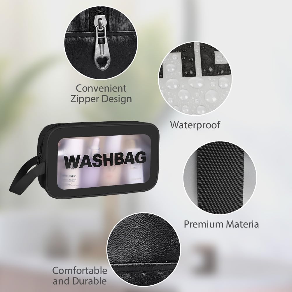 4-Piece Clear Toiletry Set, Waterproof PU Makeup Bag with Zipper Handle, Portable Travel Cosmetic Organizer for Men and Women