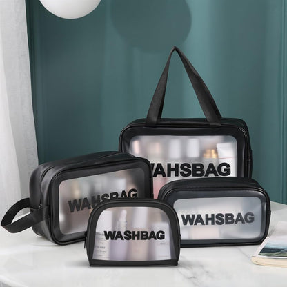 4-Piece Clear Toiletry Set, Waterproof PU Makeup Bag with Zipper Handle, Portable Travel Cosmetic Organizer for Men and Women