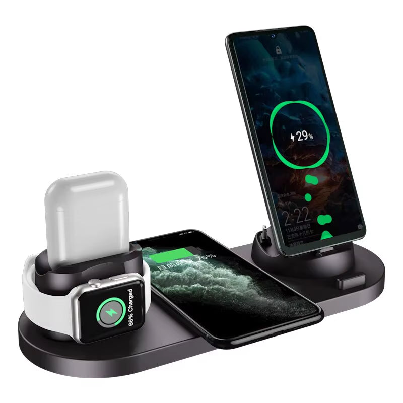 6 in 1 Wireless Charger Stand Pad for Iphone 15 14 13 12 Pro Max Apple Watch Airpods Phone Chargers Fast Charging Dock Station