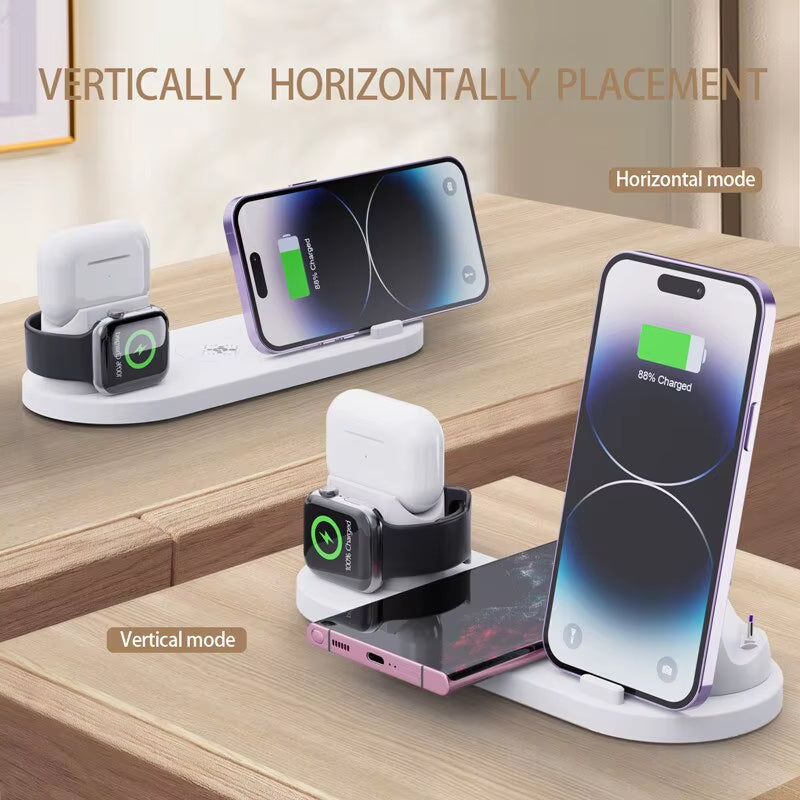 6 in 1 Wireless Charger Stand Pad for Iphone 15 14 13 12 Pro Max Apple Watch Airpods Phone Chargers Fast Charging Dock Station