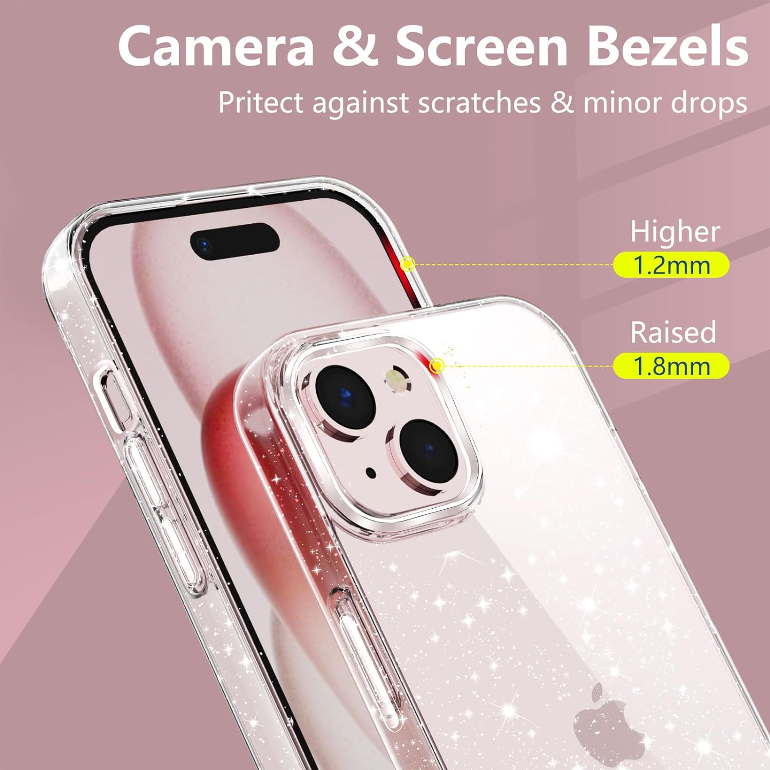 Glitter Clear Case Compatible with Iphone 15 with 2 Pack Screen Protector with 2 Pack Camera Lens Protector, Soft TPU Bumper Anti-Scratch Shockproof Transparent Sparkly Cover for Iphone 15