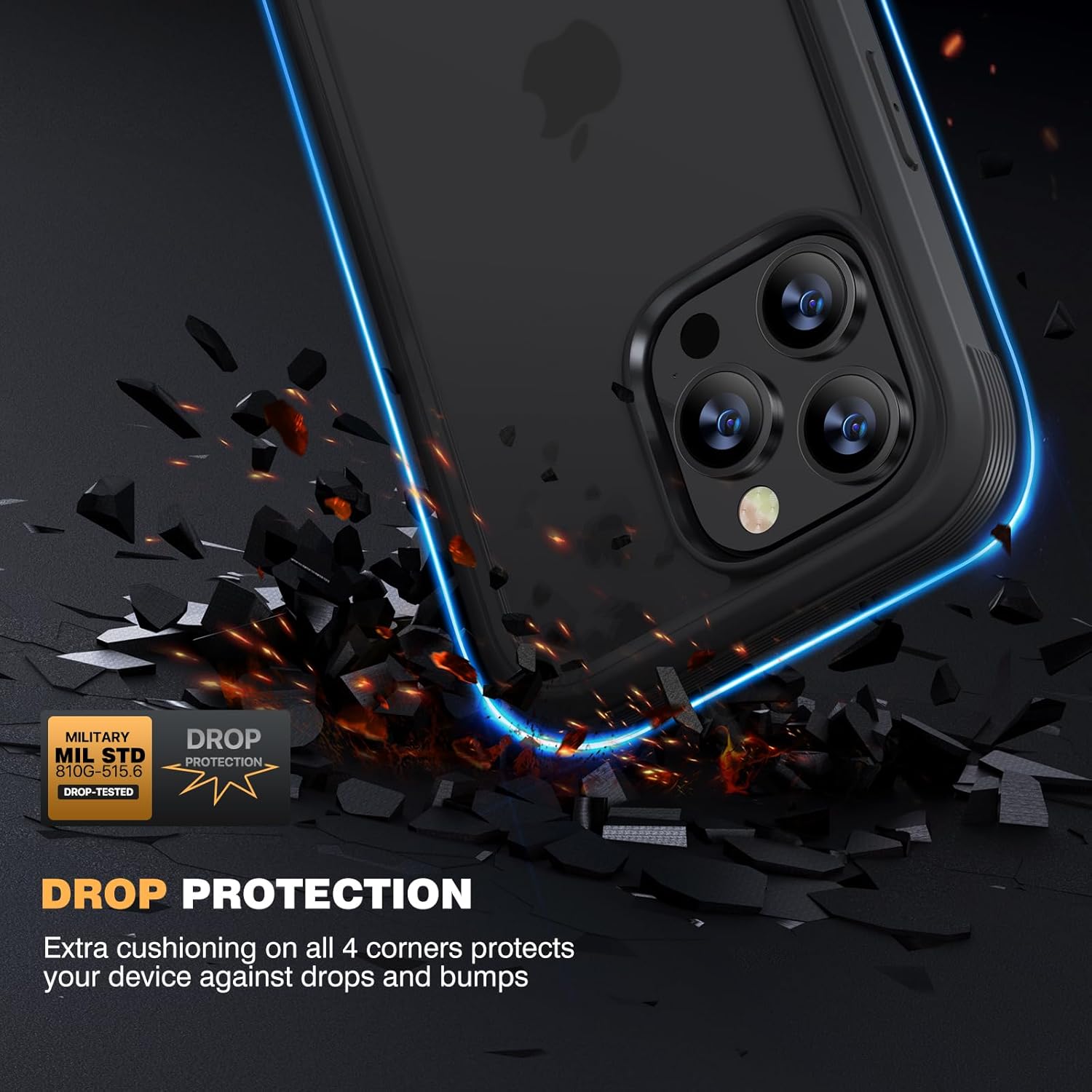 for Iphone 15 Pro Case, Full Body Rugged Case with Built-In Touch Sensitive Anti-Scratch Screen Protector + Glass Camera Lens Protector for Iphone 15 Pro 6.1&quot; (Frosted Black)