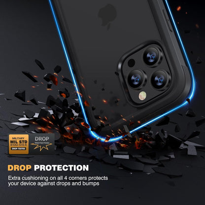 for Iphone 15 Pro Case, Full Body Rugged Case with Built-In Touch Sensitive Anti-Scratch Screen Protector + Glass Camera Lens Protector for Iphone 15 Pro 6.1&quot; (Frosted Black)