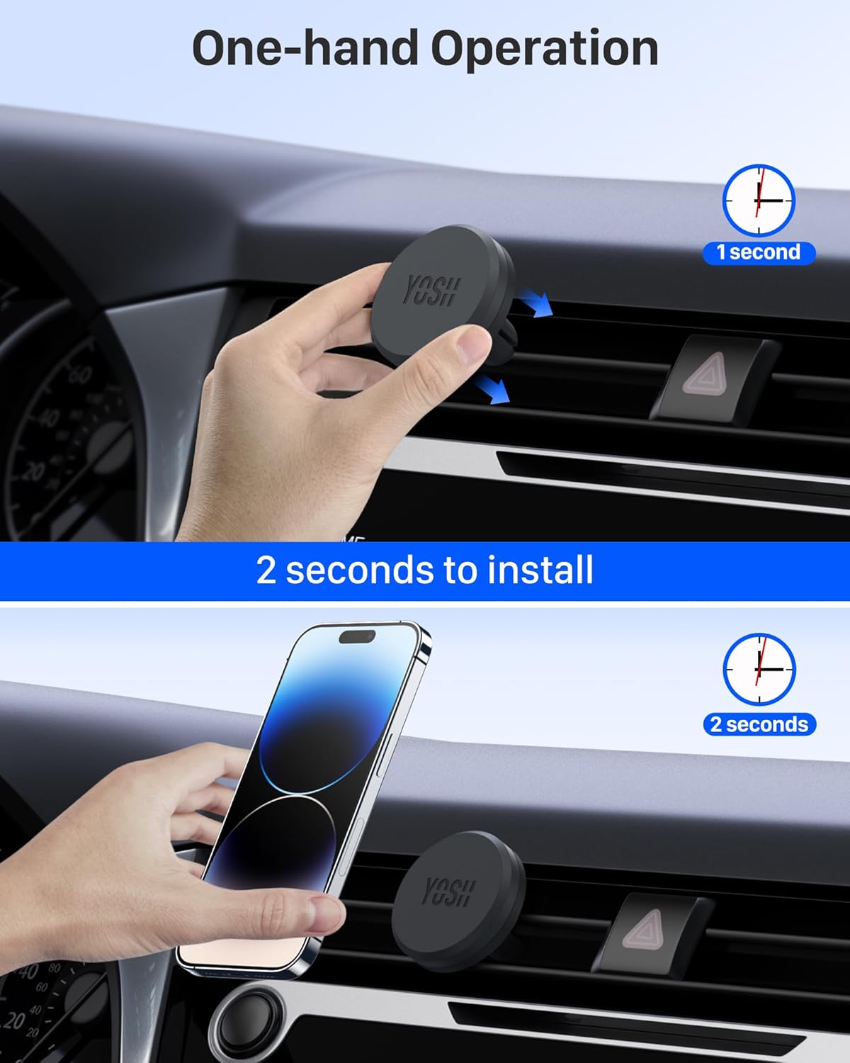 Car Phone Holder, Magnetic Phone Car Mount Air Vent, Upgraded Strongest Magnets &amp; Super Stable Cradle for Vent, Compatible with Iphone, Samsung, Comes with Metal Plates