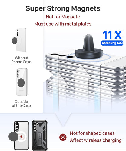 Car Phone Holder, Magnetic Phone Car Mount Air Vent, Upgraded Strongest Magnets &amp; Super Stable Cradle for Vent, Compatible with Iphone, Samsung, Comes with Metal Plates