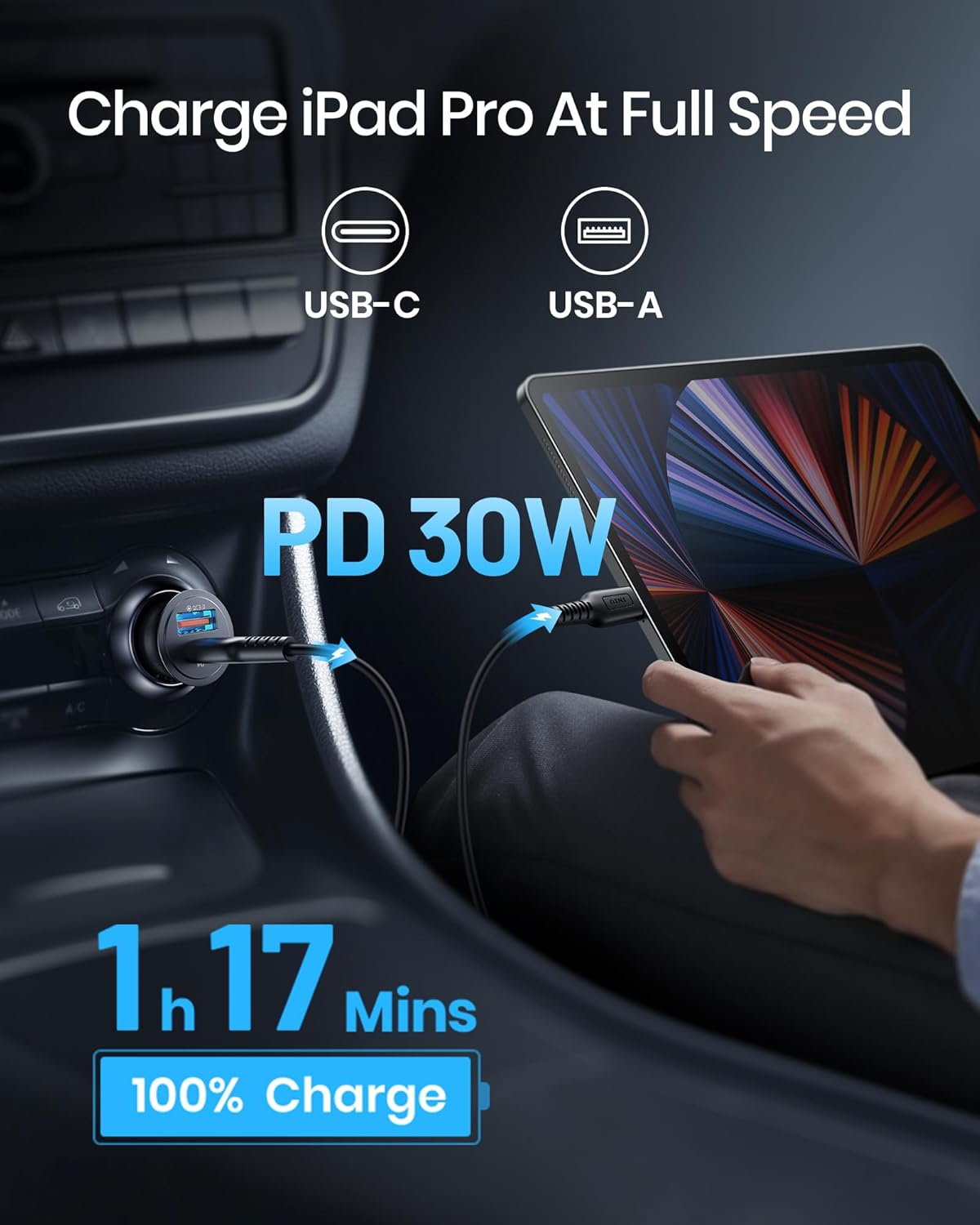 Car Charger, Cigarette Lighter USB Charger Total 60W [USB C 30W+USB a 30W] 12V USB Socket, PD3.0 Fast Charge Car Phone Charger Metal Adapter for Iphone 16 15 14 13 12 Pro Max Ipad Samsung Google