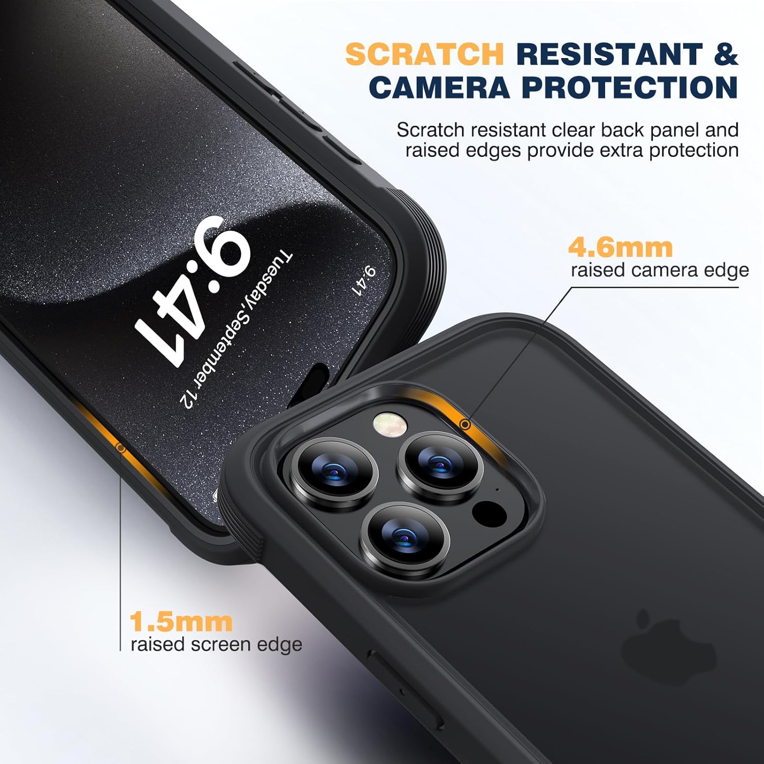 for Iphone 15 Pro Case, Full Body Rugged Case with Built-In Touch Sensitive Anti-Scratch Screen Protector + Glass Camera Lens Protector for Iphone 15 Pro 6.1&quot; (Frosted Black)