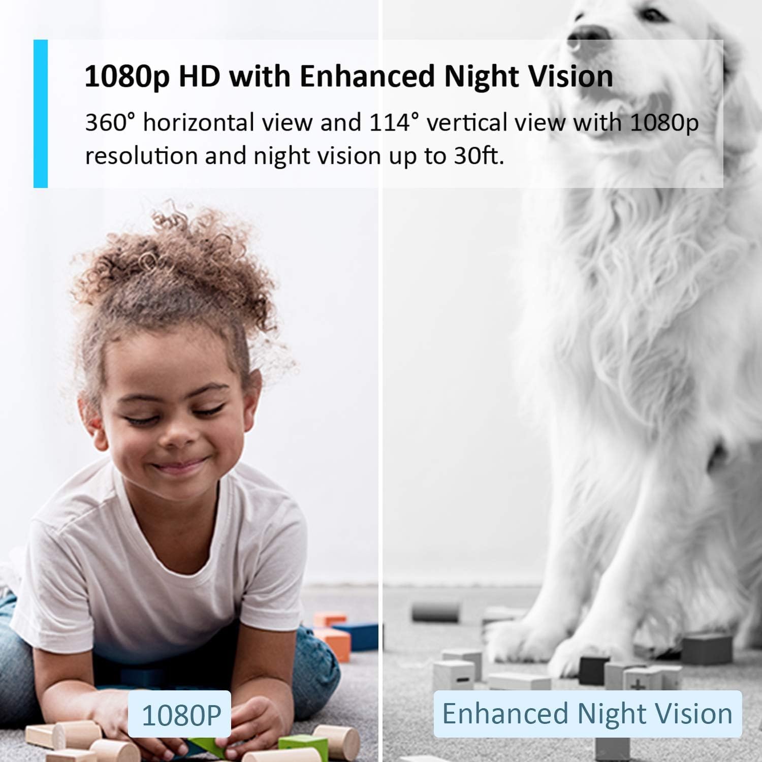 Indoor Wi-Fi Camera for Security, 1080P Pet Supervision, Wireless 360° for Baby Monitor, AI Monitor Smart Motion Detection and Night Vision