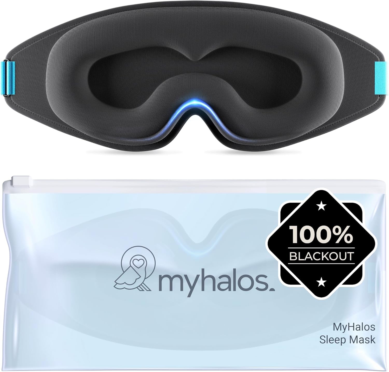 100% Blackout Sleep Masks for Women &amp; Men - Zero Eye Pressure Eye Mask for Sleeping -Our Halo Sleep Mask Includes a Storage Pouch- Black Eye Mask for Travel or Blindfold