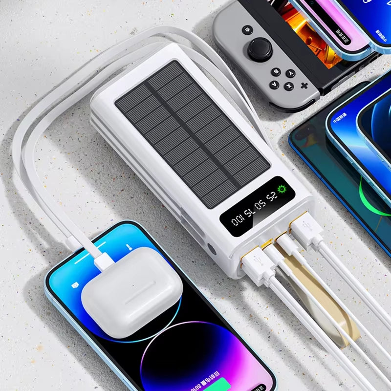 Xiaomi 100000Mah Solar Power Bank High-Capacity Built-In Cables External Battery LED Light Power Bank for Iphone Samsung 2024