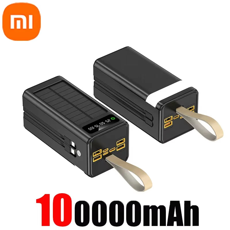 Xiaomi 100000Mah Solar Power Bank High-Capacity Built-In Cables External Battery LED Light Power Bank for Iphone Samsung 2024