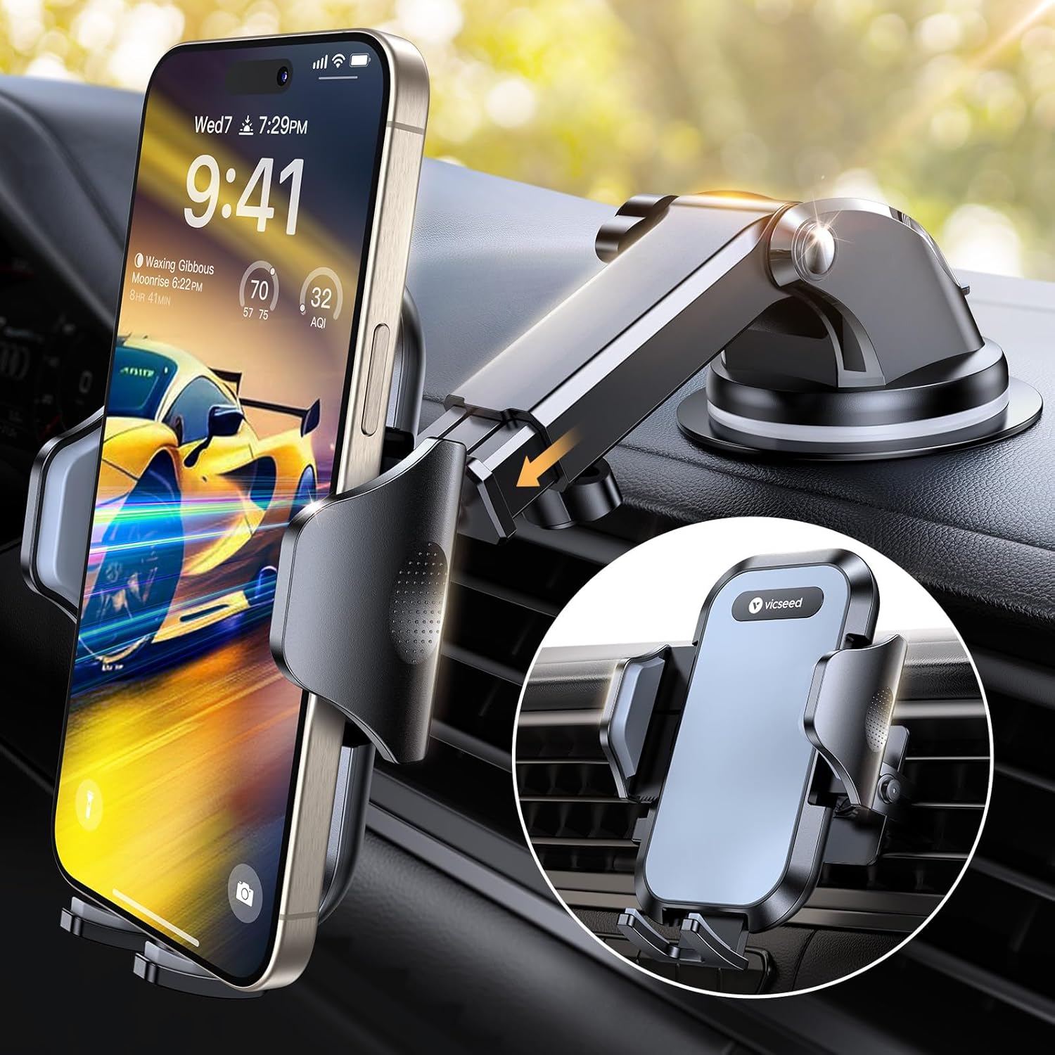 2025 BEST Military-Grade Car Phone Holder for Cars [66+LBS Strongest Suction] 3In 1 Dashboard Windscreen Vent Mobile Phone Holder for Car [Big Phone &amp; Thick Case Friendly] for Iphone Samsung