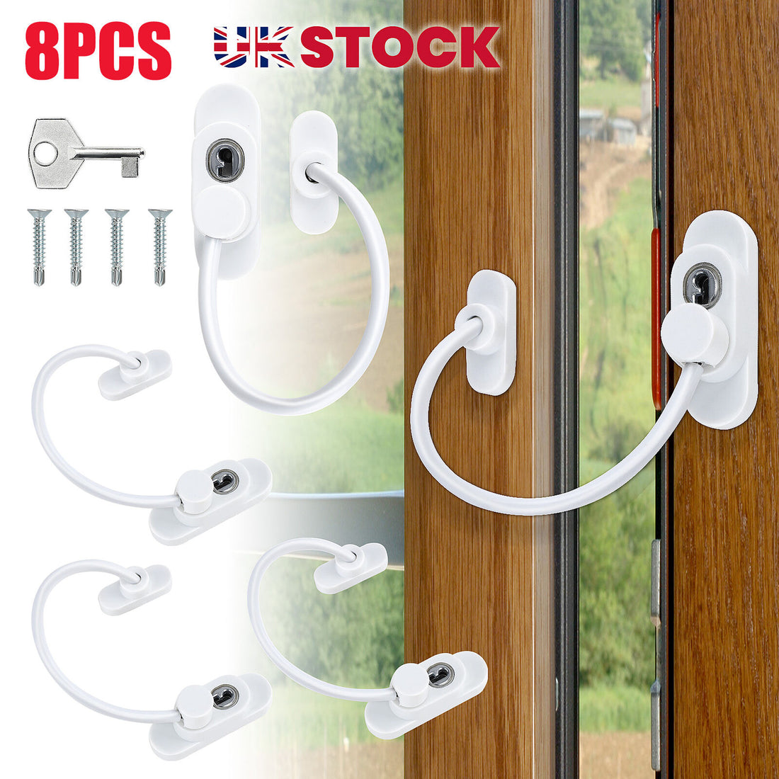 White Window Door Restrictor Safety Lock Upvc Child Security Wire Cable