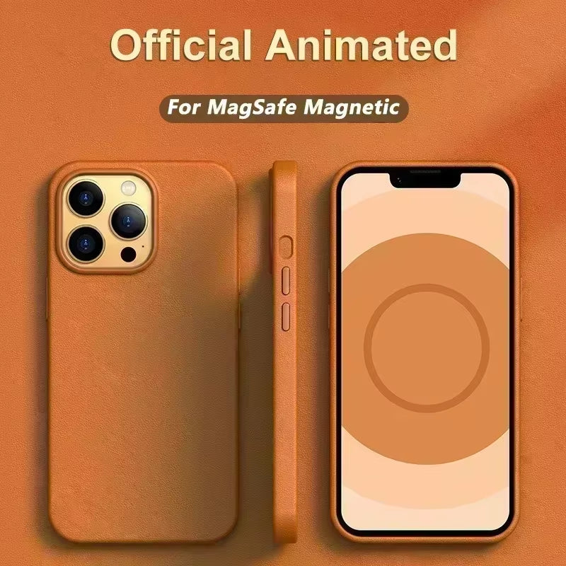 With Official Animation for Magsafe Leather Magnetic Case for Iphone 13 14 Pro Max Mini plus Shockproof Phone Cases Accessories