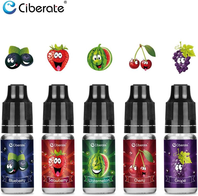 , 5 Packs 10Ml Multi Fruit Vape Liquid for E Cigarettes, E Juice for E Cig Vape Starter Kits, (Blueberry + Cherry + Strawberry + Watermelon + Grape), No Nicotine