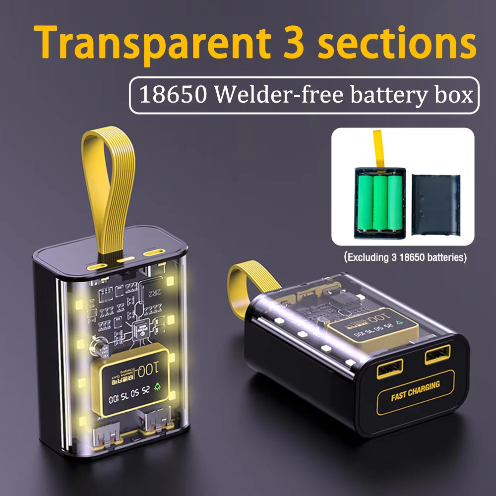 18650 Battery Charger Case Cool DIY Power Bank Box Fast Charging Case with Night Light Charging Power Bank Case without Battery