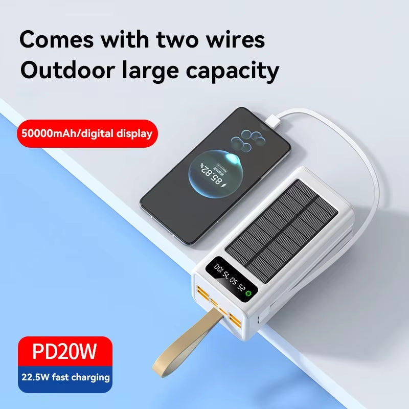 Xiaomi 100000Mah Solar Power Bank High-Capacity Built-In Cables External Battery LED Light Power Bank for Iphone Samsung 2024