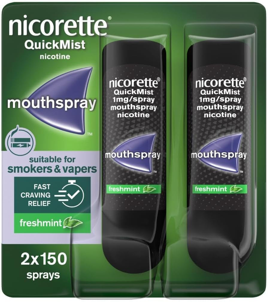 Quickmist Mouthspray, Freshmint (2 X 150 Sprays) Smoking or Vaping Cessation Aid, Designed to Start Reducing Cravings in 30 Seconds (Quit Smoking or Quit Vaping Aid)