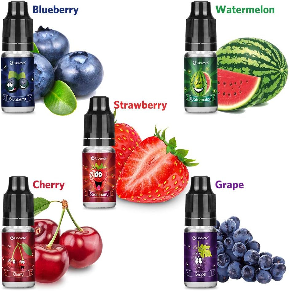 , 5 Packs 10Ml Multi Fruit Vape Liquid for E Cigarettes, E Juice for E Cig Vape Starter Kits, (Blueberry + Cherry + Strawberry + Watermelon + Grape), No Nicotine