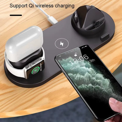 6 in 1 Wireless Charger Stand Pad for Iphone 15 14 13 12 Pro Max Apple Watch Airpods Phone Chargers Fast Charging Dock Station