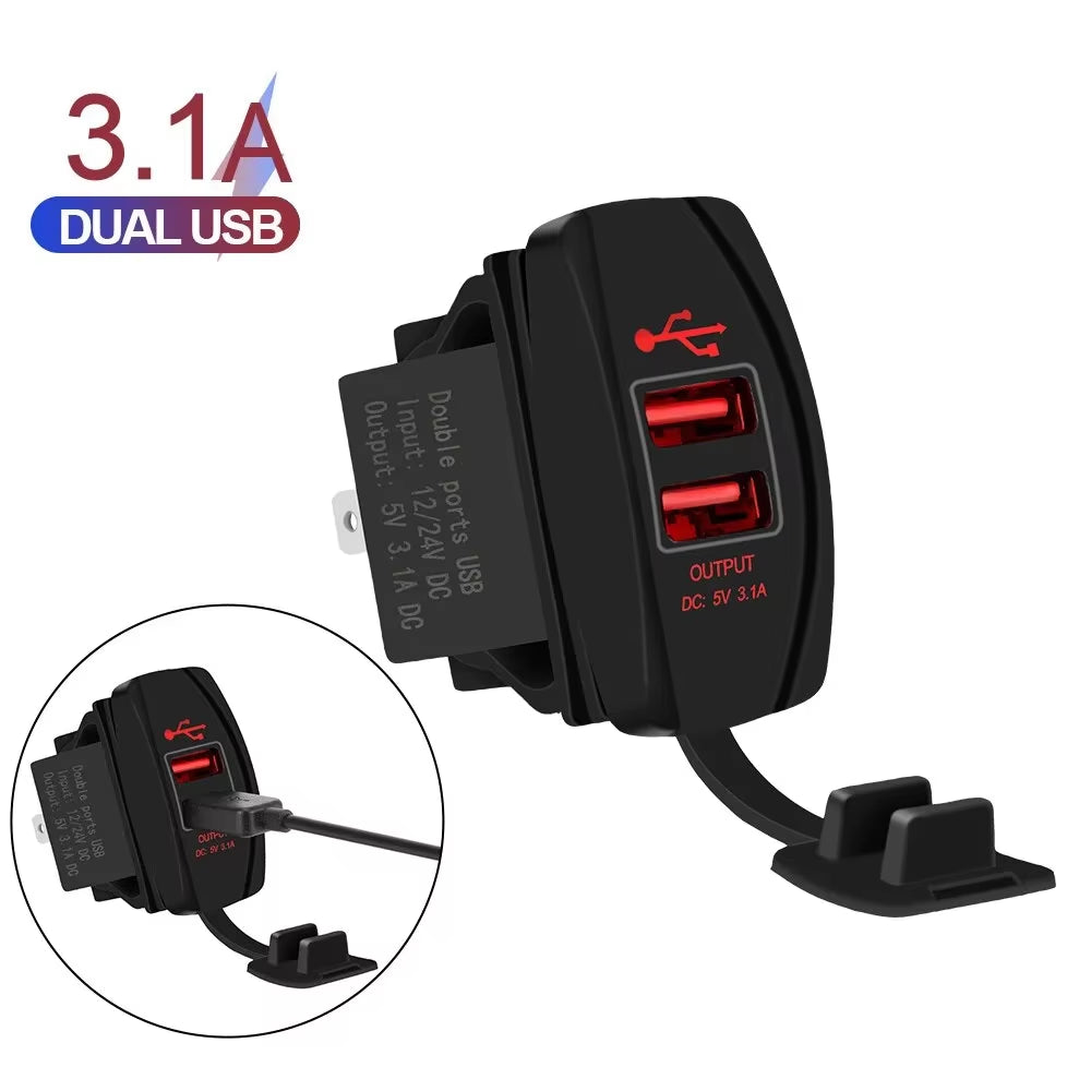 5V 3.1A LED Car Socket Charger Dual USB Ports Dustproof Phone Chargers Power Adapter for Truck RV Camper Caravans