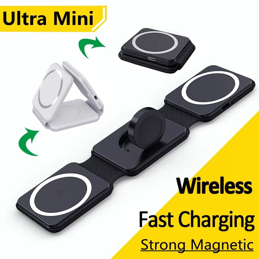 3 in 1 Magnetic Wireless Charger Pad Foldable Phone Chargers Stand for Iphone 14 13 12 Airpods Iwatch 7 6 5 Xiaomi Fast Charging