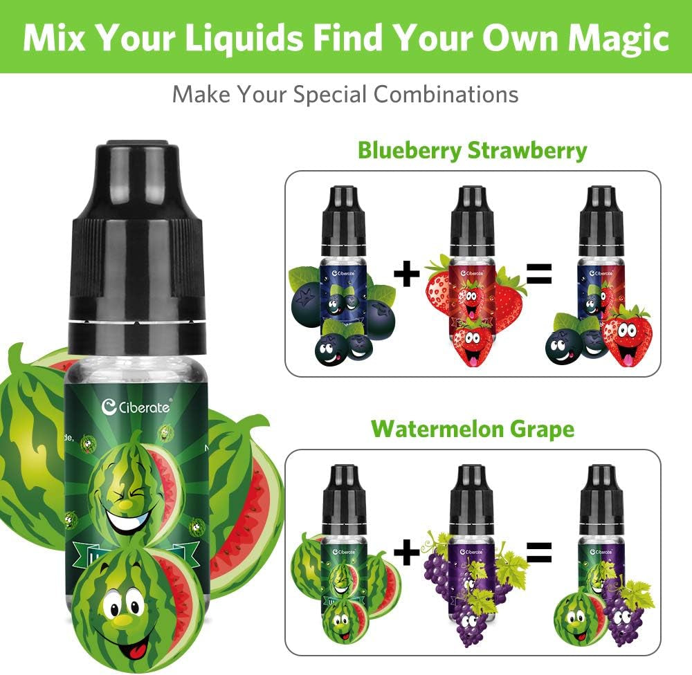 , 5 Packs 10Ml Multi Fruit Vape Liquid for E Cigarettes, E Juice for E Cig Vape Starter Kits, (Blueberry + Cherry + Strawberry + Watermelon + Grape), No Nicotine