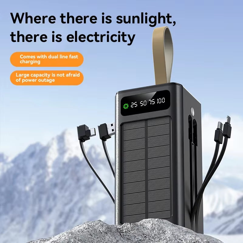 Xiaomi 100000Mah Solar Power Bank High-Capacity Built-In Cables External Battery LED Light Power Bank for Iphone Samsung 2024