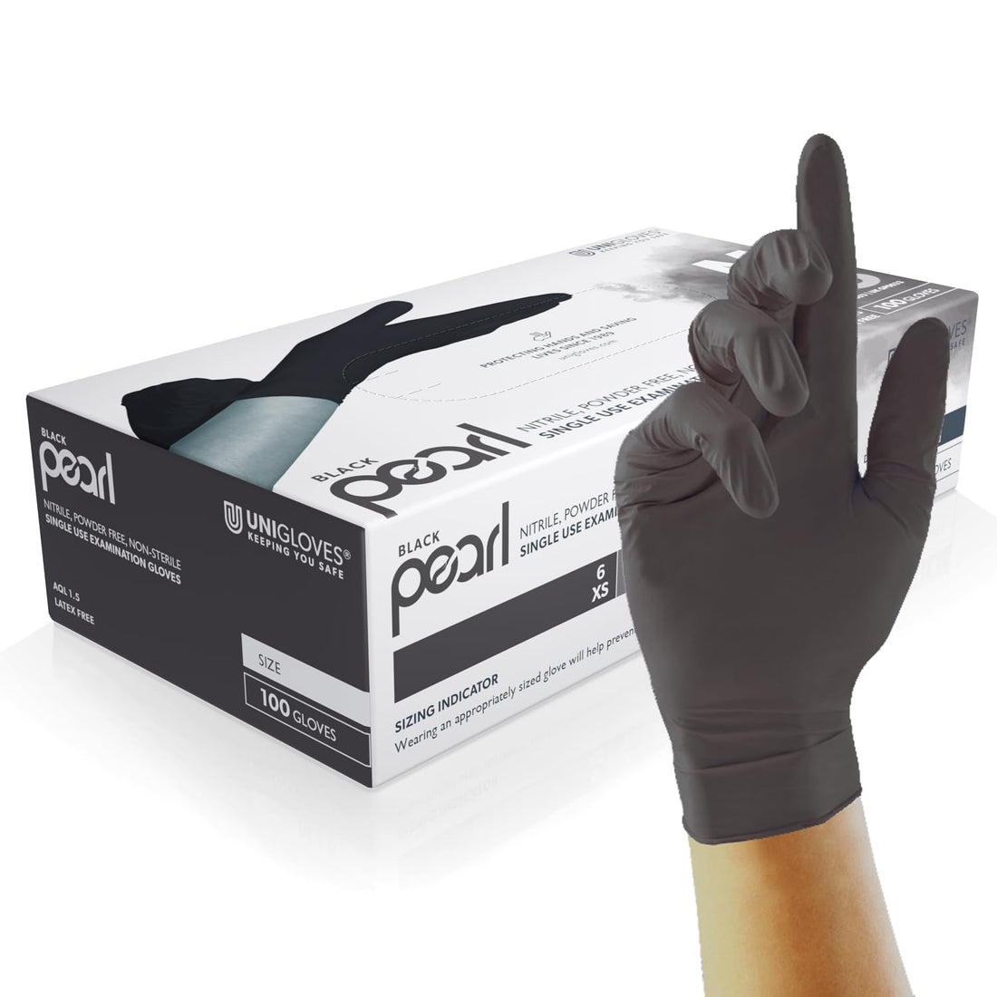 Black Pearl Nitrile Examination Gloves - Multipurpose, Powder Free and Latex Free Disposable Gloves - Box of 100 Gloves, Black, Large (GP0034)