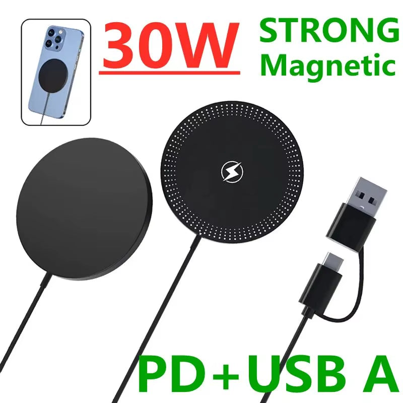 30W Magnetic Wireless Charger Pad Fast Charging Stand for Iphone 15 14 13 12 Pro Airpods PD Macsafe Phone Chargers Dock Station