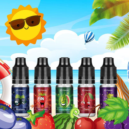 , 5 Packs 10Ml Multi Fruit Vape Liquid for E Cigarettes, E Juice for E Cig Vape Starter Kits, (Blueberry + Cherry + Strawberry + Watermelon + Grape), No Nicotine