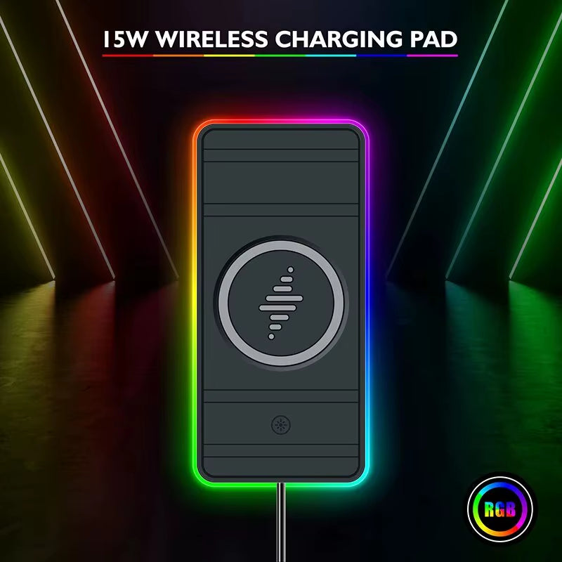 Car Wireless Charger Silicone Non Slip Pad RGB Light for Iphone15 14 13 12 Samsung 15W Car Phone Chargers Fast Charging Station