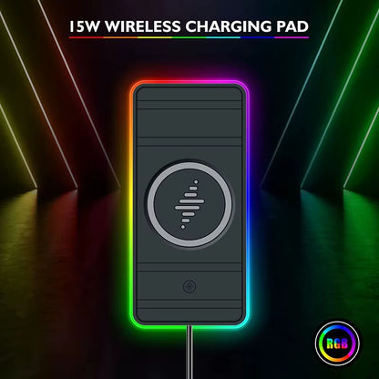 Car Wireless Charger Silicone Non Slip Pad RGB Light for Iphone15 14 13 12 Samsung 15W Car Phone Chargers Fast Charging Station