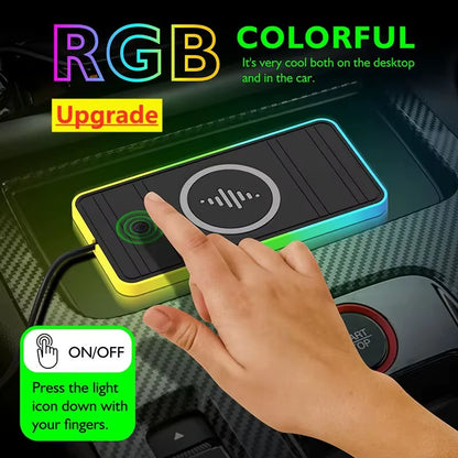 Car Wireless Charger Silicone Non Slip Pad RGB Light for Iphone15 14 13 12 Samsung 15W Car Phone Chargers Fast Charging Station