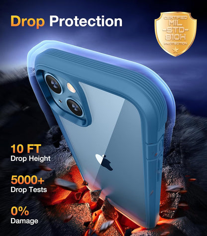 Compatible with Iphone 13 Case, 360° Full Body with Built-In Screen Protector Touch Sensitive Shockproof Bumper Case Cover Clear-Back Designed Compatible for Iphone 13 6.1&quot;-Blue